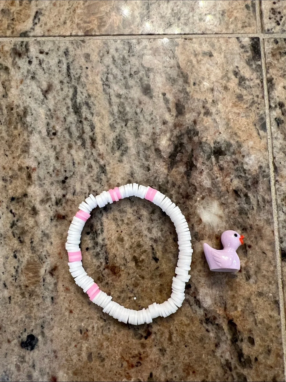 Kids Pink and White Beaded Stretch Bracelet with Cute Duck Charm
